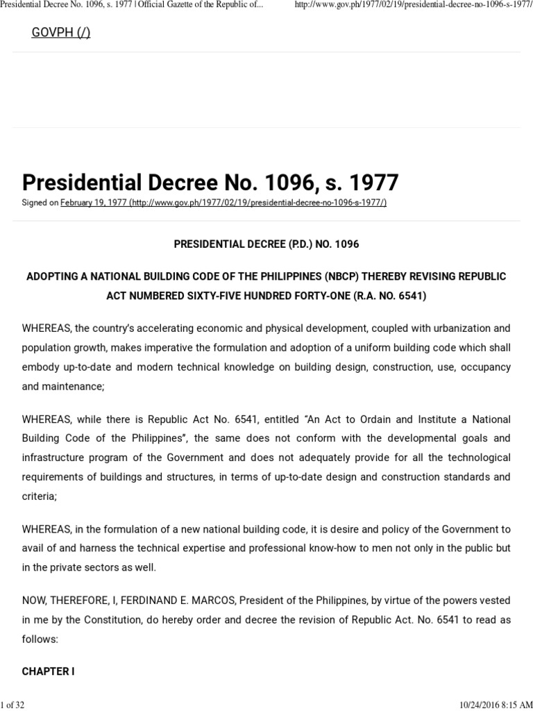 Presidential Decree No. 1096, s. 1977 _ Official Gazette of the