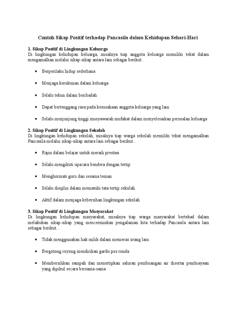 Contoh Sikap Positif Terhadap Pancasila Dalam Kehidupan Sehari Pdf