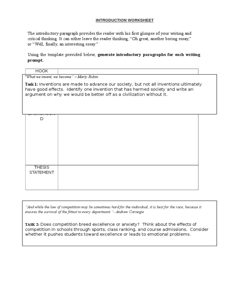 Introductory Paragraphs Writing Guide | PDF | Games & Activities ...