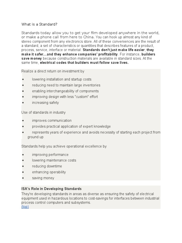 Instrumentation Standard Summary | PDF | Standardization ...