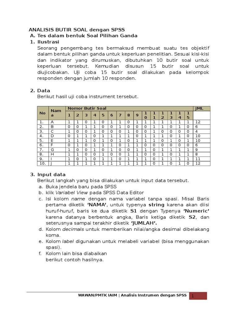 Analisis butir soal dengan spss