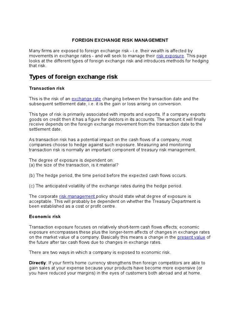Foreign Exchange Risk Management Overview | PDF | Swap (Finance ...