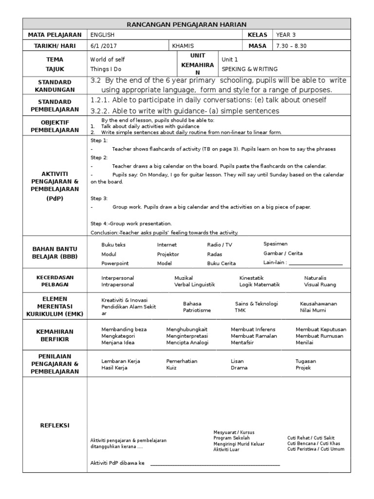Borang RPH BI-6.1 | PDF