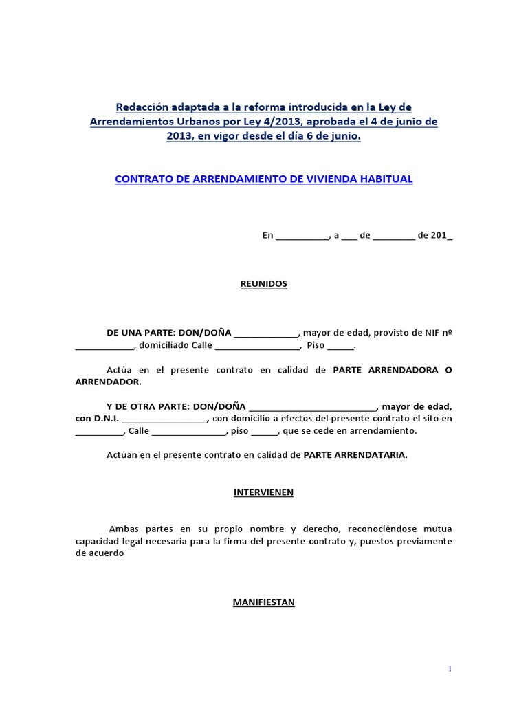 2013 Junio Modelo de Arrendamiento de Vivienda Habitual