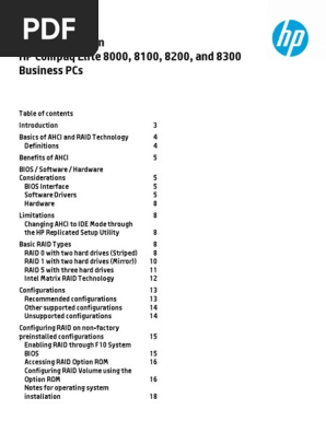 Ahci And Raid On Hp Compaq Elite 8000 8100 00 And 00 Business Pcs Pdf Bios Personal Computers