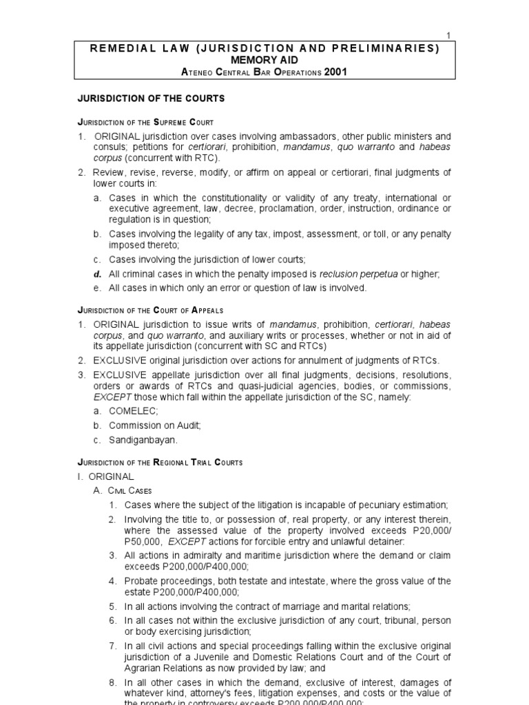 Jurisdiction and Preliminaries PDF Jurisdiction Pleading