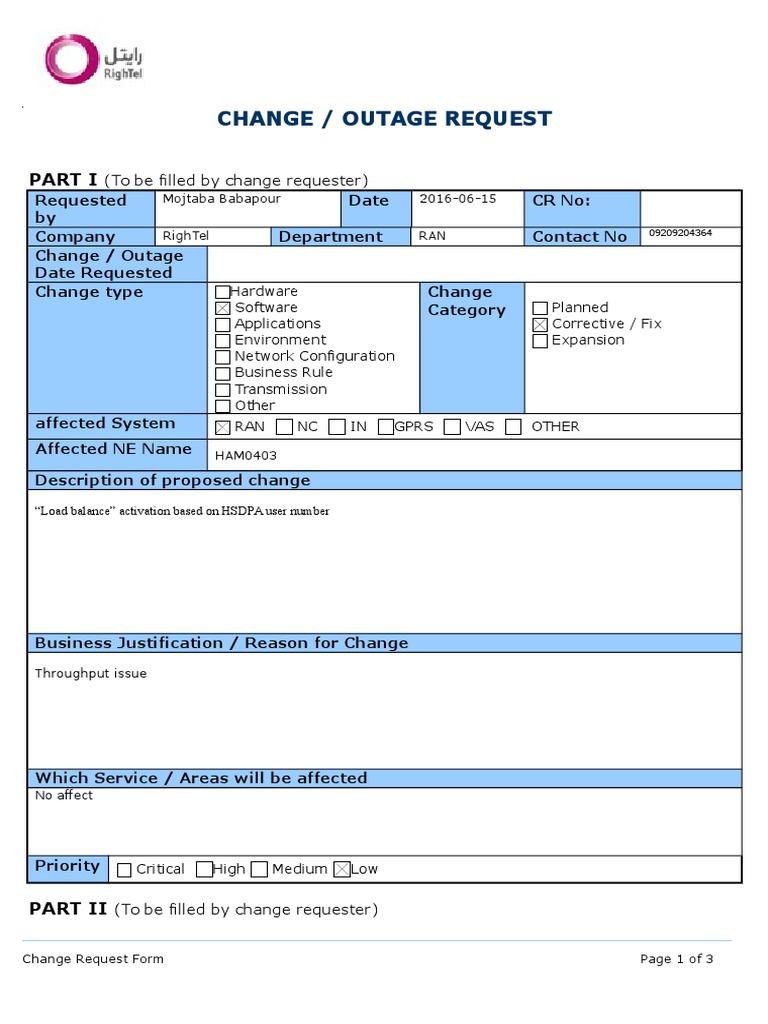 Change Request for HSDPA Load Balancing | PDF | Finance & Money ...