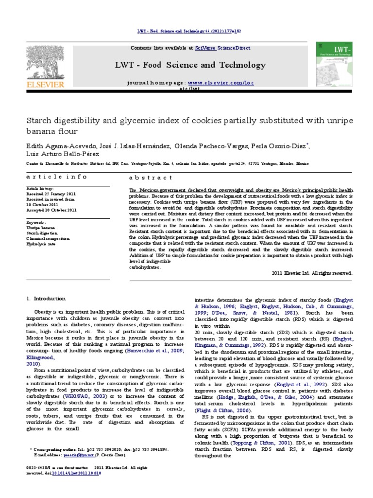 AgamaAcevedo Et Al 2012 Starch Digestibility & Glycemic Index of Cookies Partially Substituted