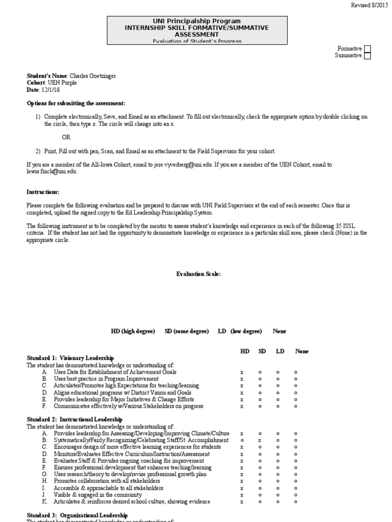 Fall 2016 Internship Skill Formative-Summative Assessment | PDF ...