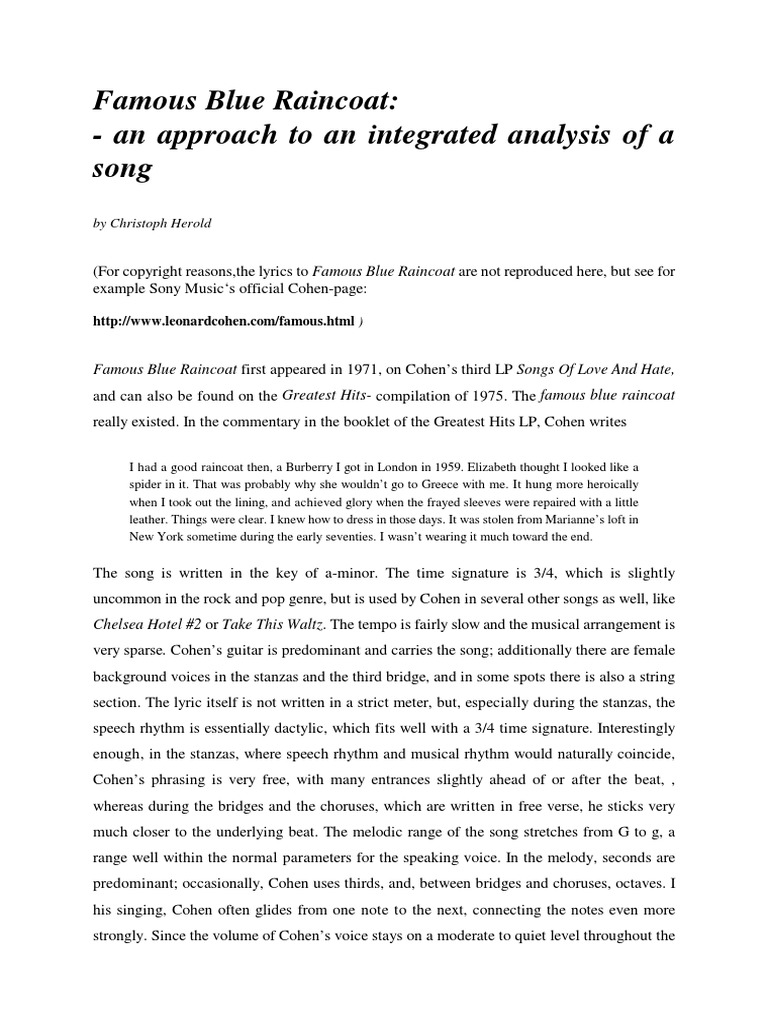 Famous Blue Raincoat English PDF Verb Singing