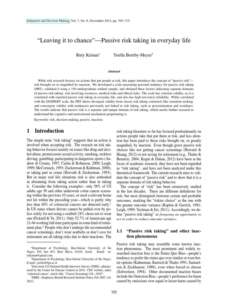 Understanding Passive Risk Taking | PDF | Risk | Behavioural Sciences