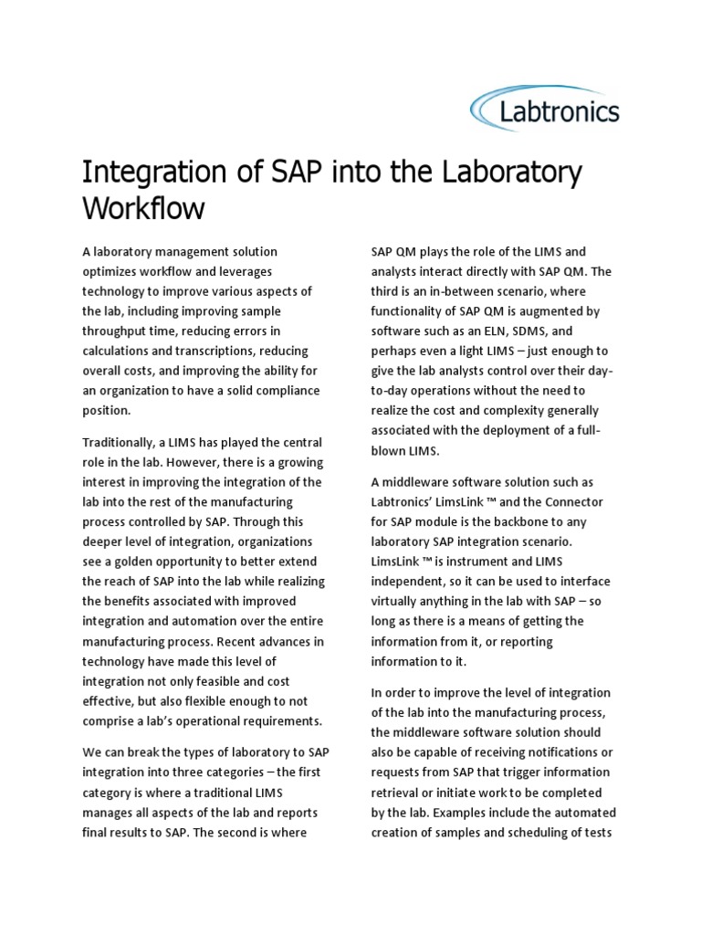 Integration of SAP Into The Laboratory Workflow | PDF | Automation ...