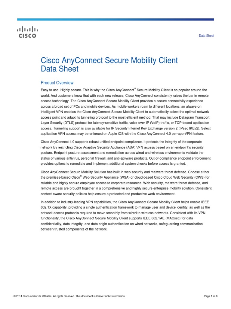 Datasheet-Cisco AnyConnect Secure Mobility Client | PDF | Virtual