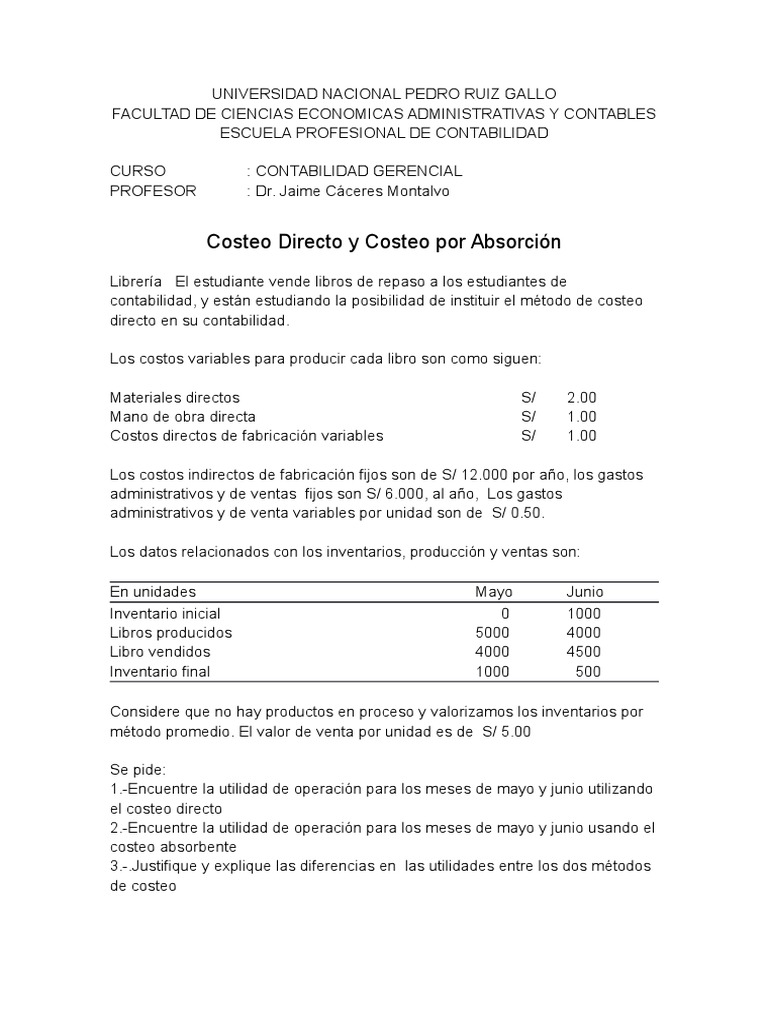 Costeo Directo y Absorbente en Contabilidad | PDF | Instituciones ...