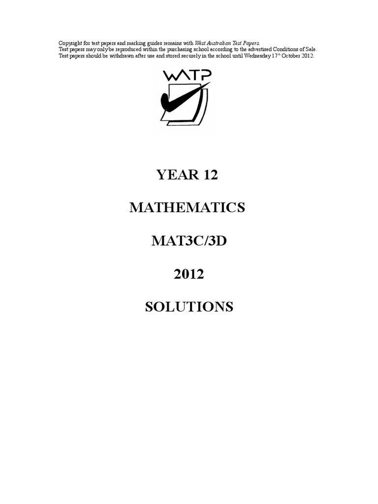 2012 Year12 3CD Solutions | PDF | Teaching Mathematics | Mathematical ...