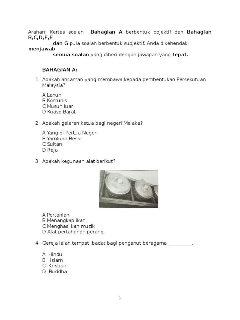 Sejarah Tahun 6 SOALAN SEJARAH TAHUN 6 