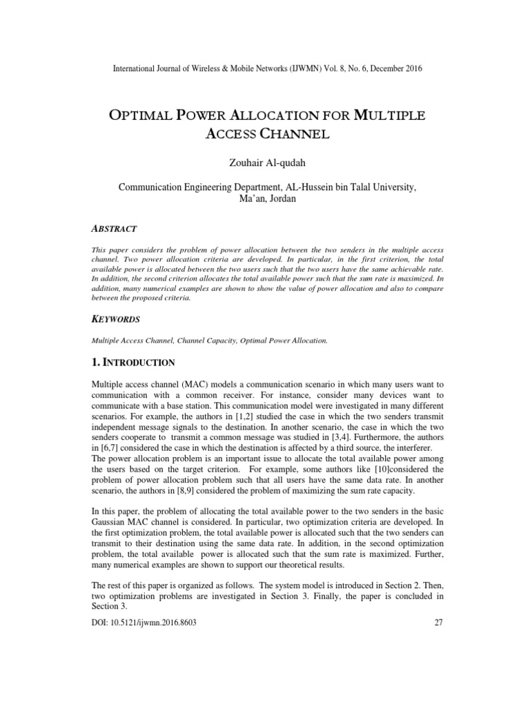 Optimal Power Allocation in MAC Systems | PDF | Channel (Communications ...