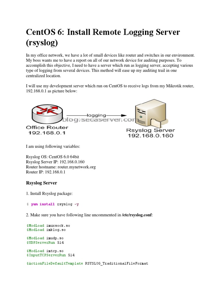 CentOS Install Remote Logging Server PDF Databases Password