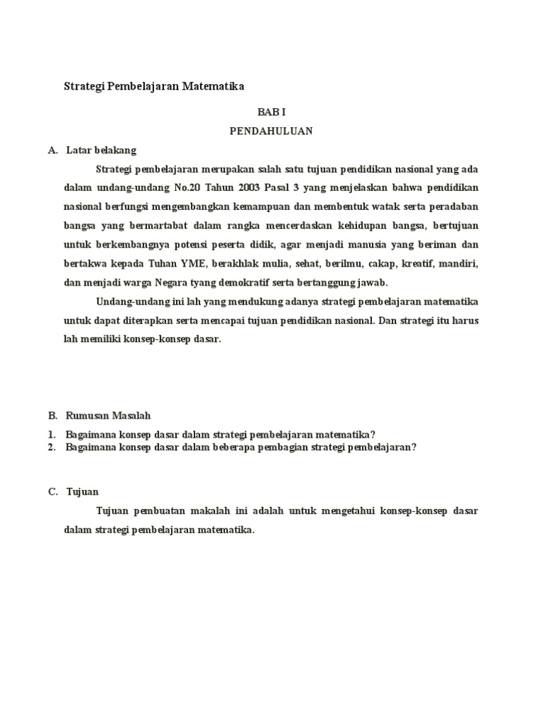 Makalah Strategi Pembelajaran Matematika Pdf