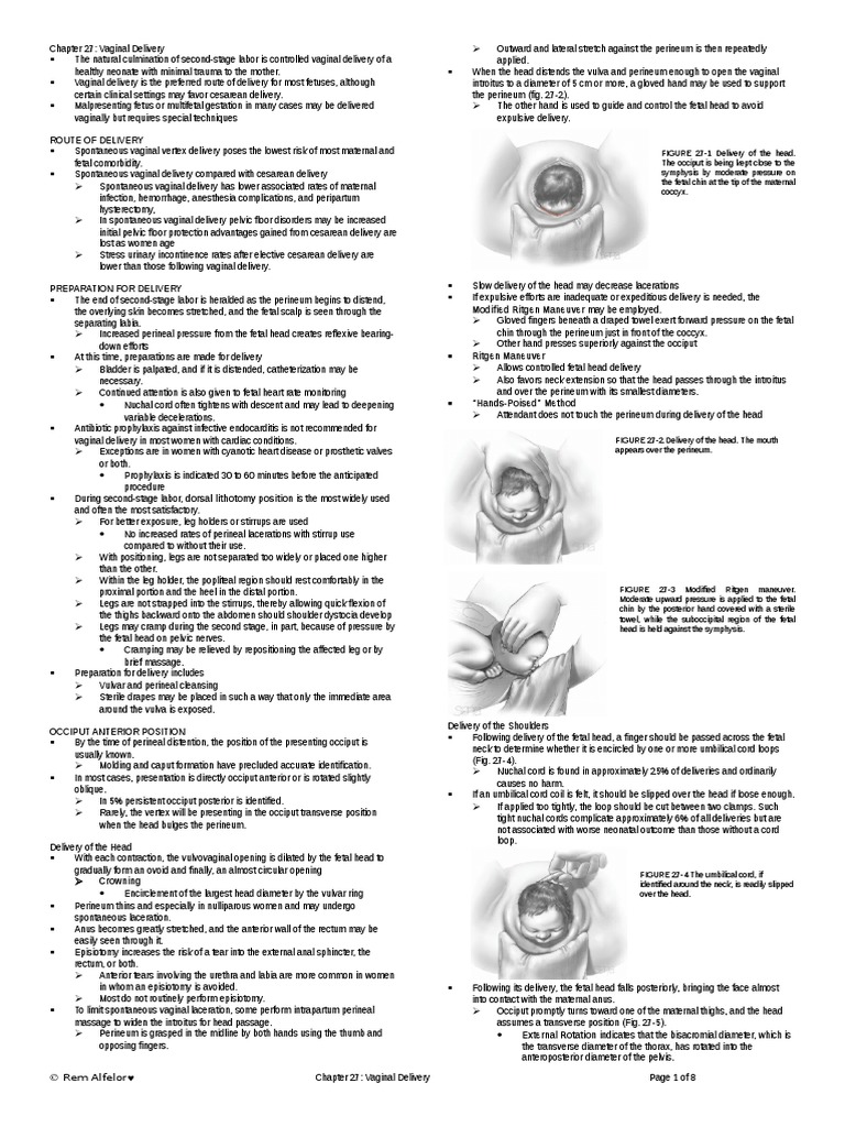 Vaginal Delivery Overview and Techniques | PDF | Childbirth | Caesarean ...