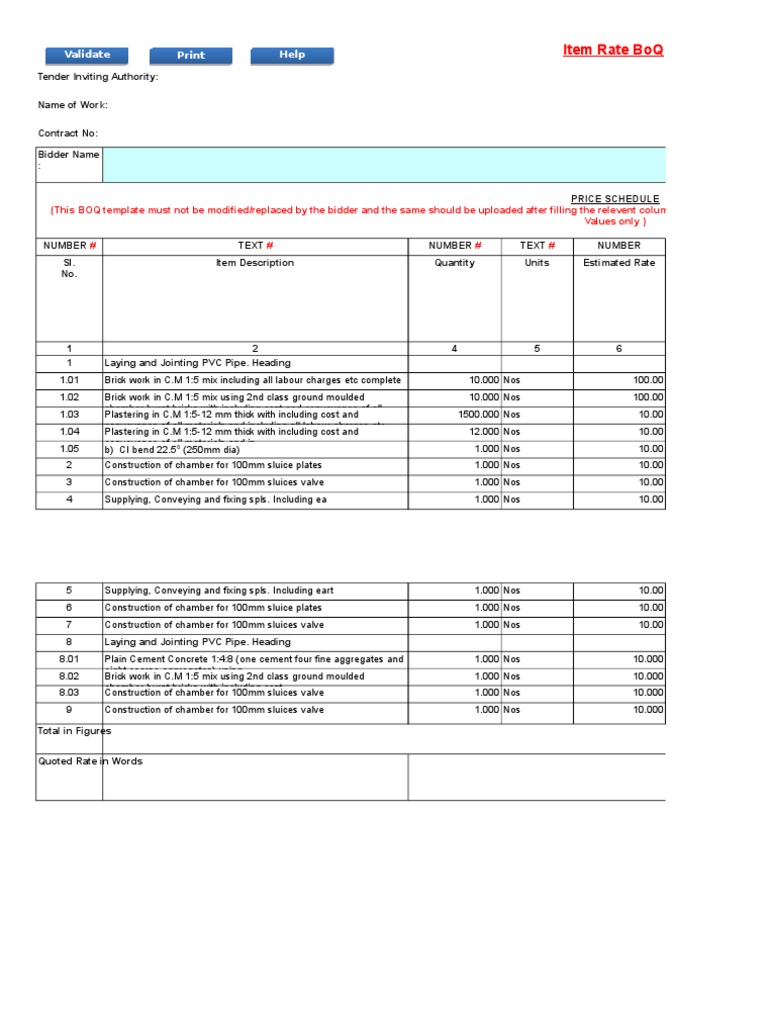 Residential Building BoQ Template | PDF | Technology & Engineering