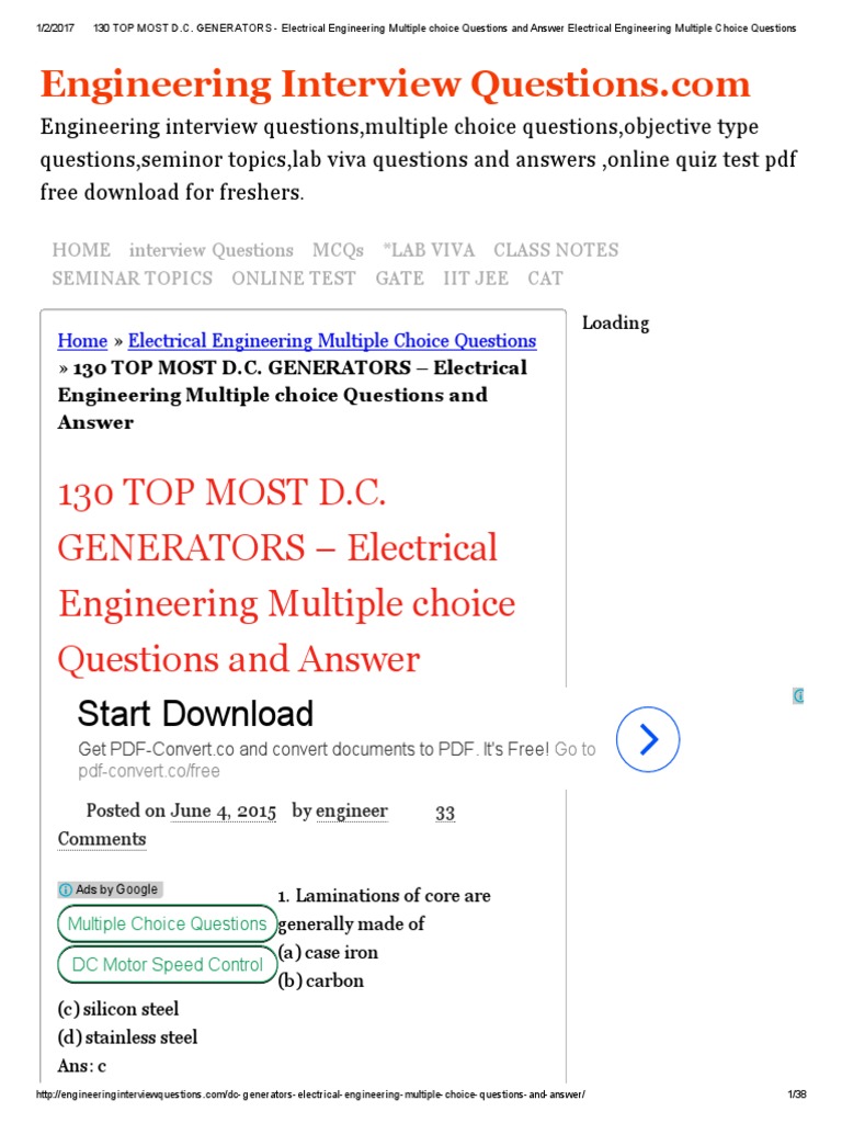 Electrical Engineering Questions And Answers Pdf Free Download