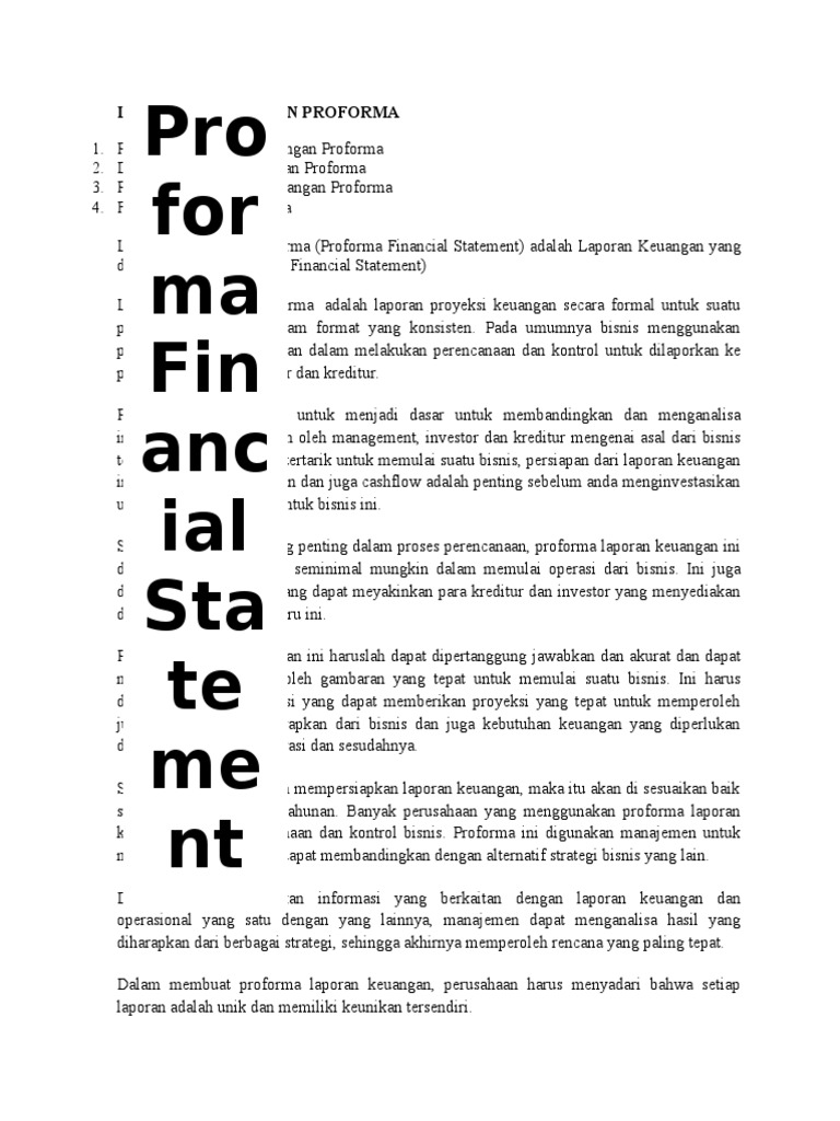 Contoh Soal Dan Jawaban Laporan Keuangan Proforma Contoh