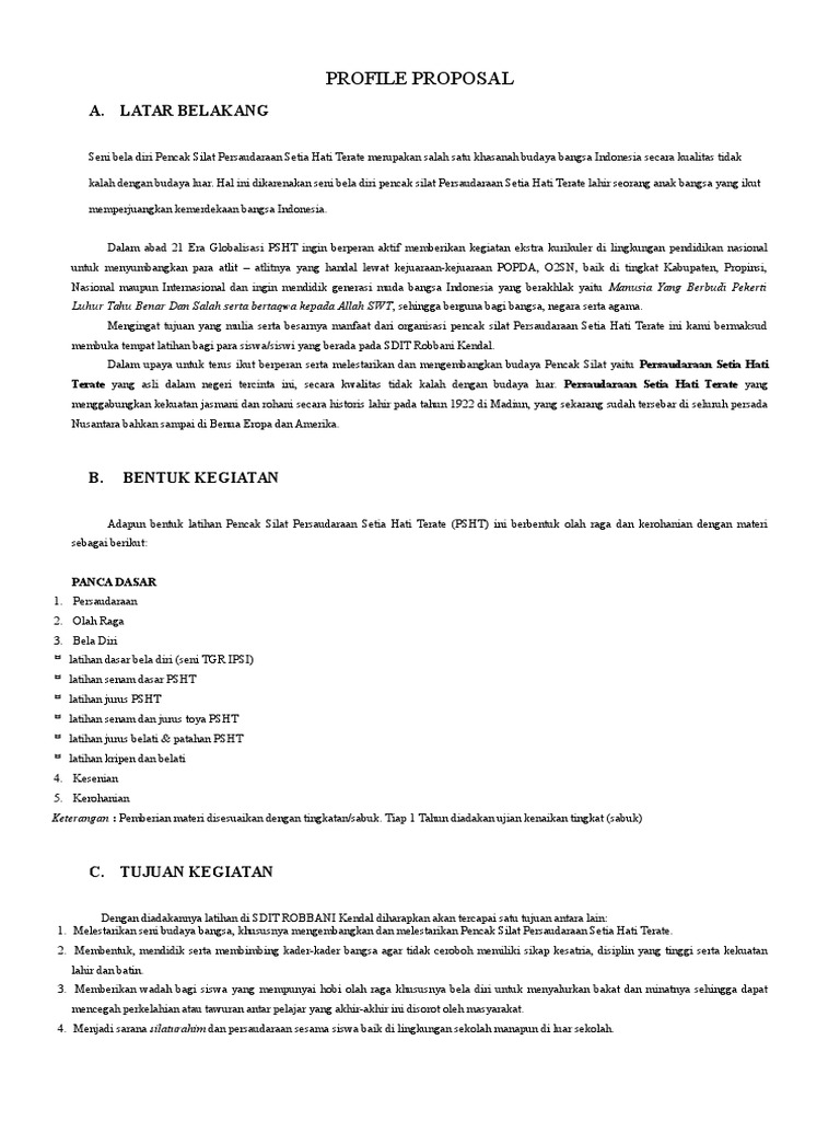 Profile Proposal Persaudaraan Setia Hati Terate