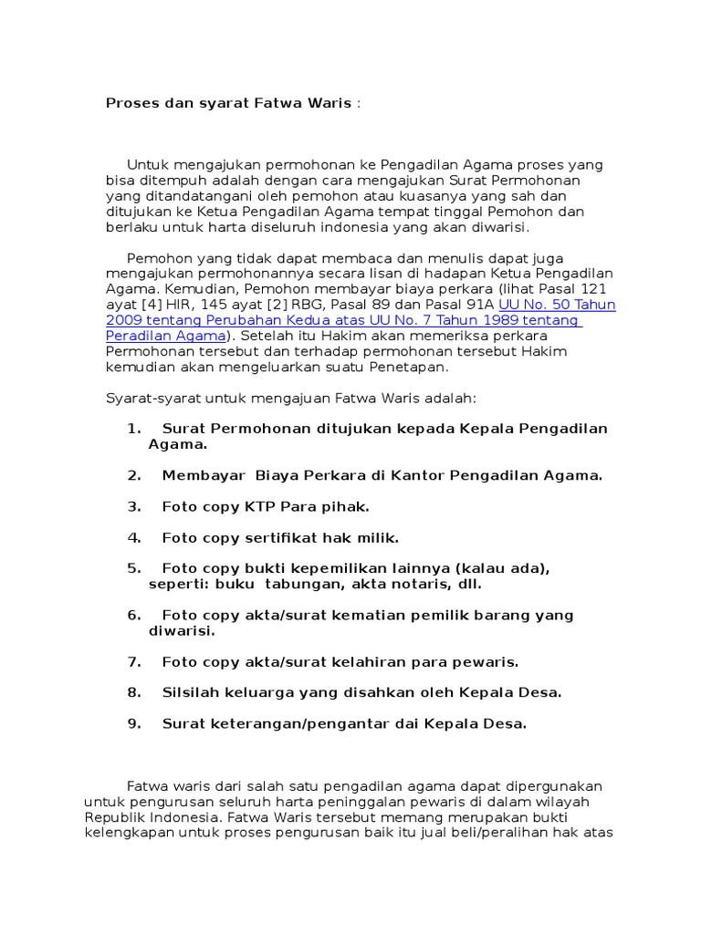 Proses Dan Syarat Fatwa Waris Docx