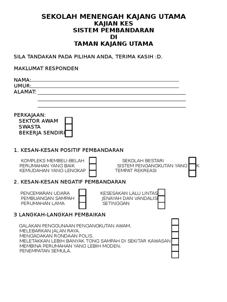 Borang Kaji Selidik Sek