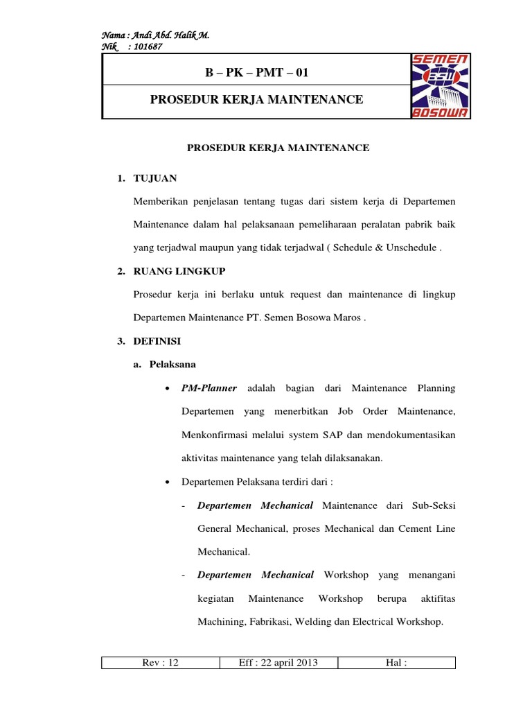 Sop Maintenance