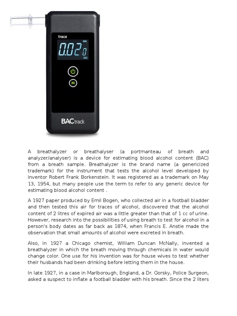 A Breathalyzer or Breathalyser PDF Chemistry
