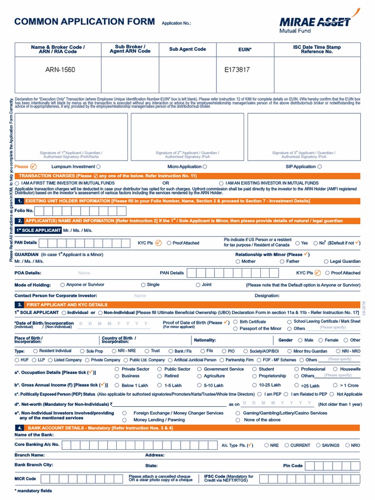 Common Application Form Mirae Public Company Cheque
