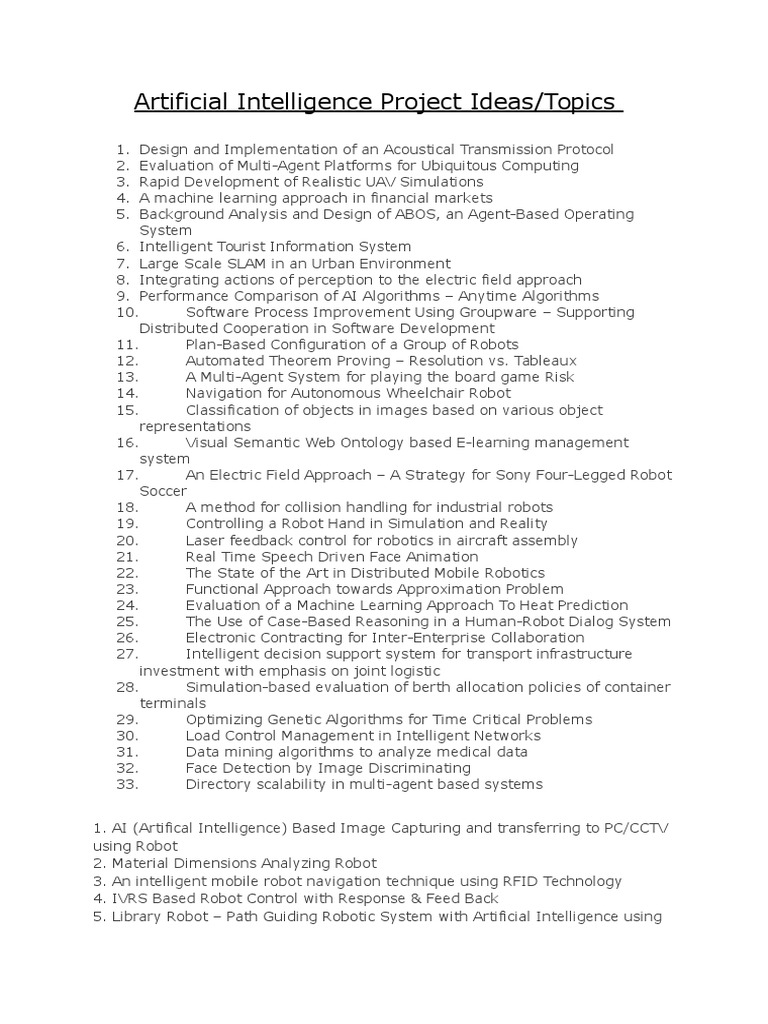 Artificial Intelligence Project Ideas | PDF | Artificial Intelligence ...