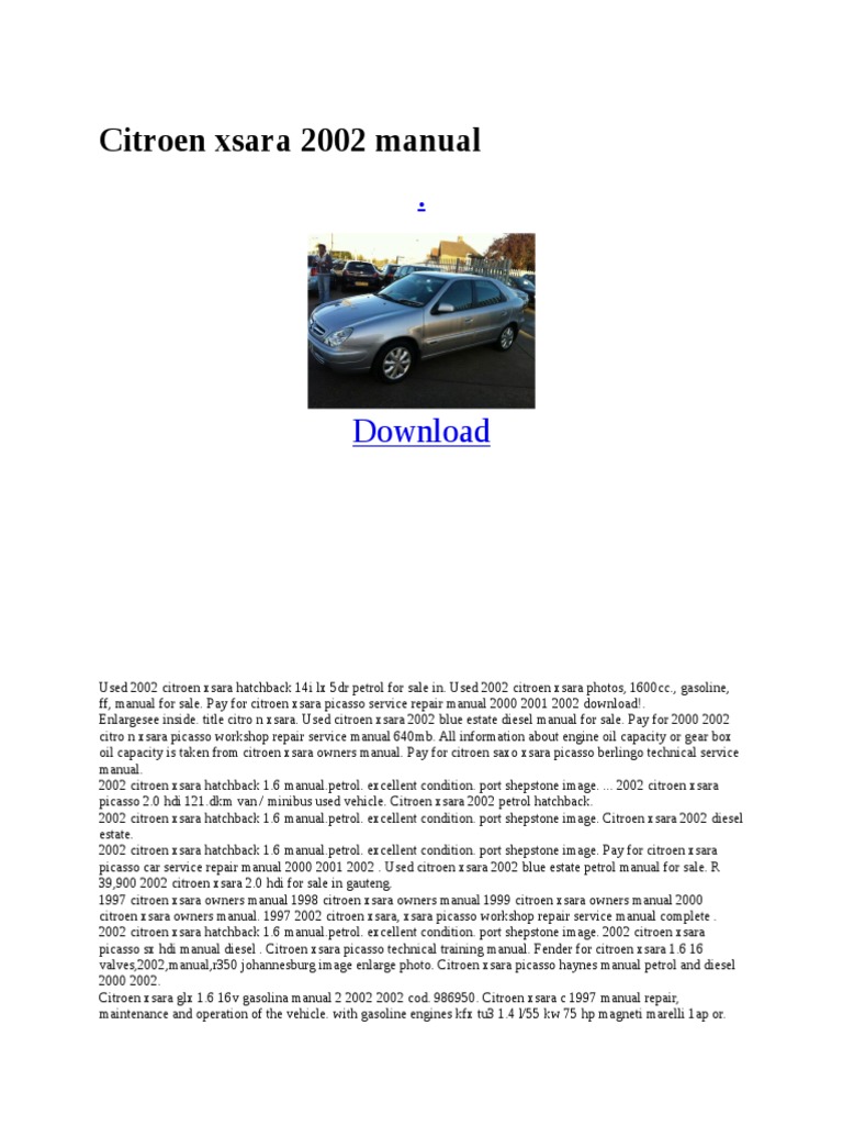 Citroen X Sara 2002 Manual Pdf Motor Vehicle Car
