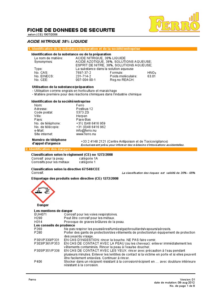 Msds PH Kkkgrowth PDF, PDF, Acide nitrique