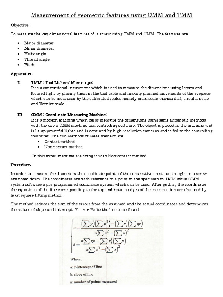 CMM vs TMM: Measuring Screw Features | PDF | Accuracy And Precision | Angle