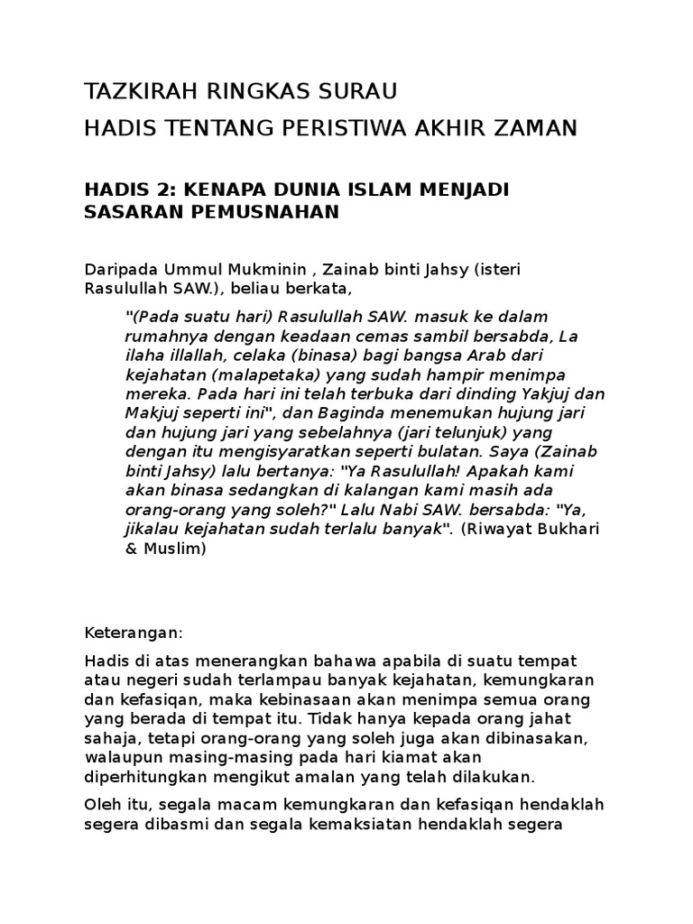 Hadis 2 Peristiwa Akhir Zaman Pdf