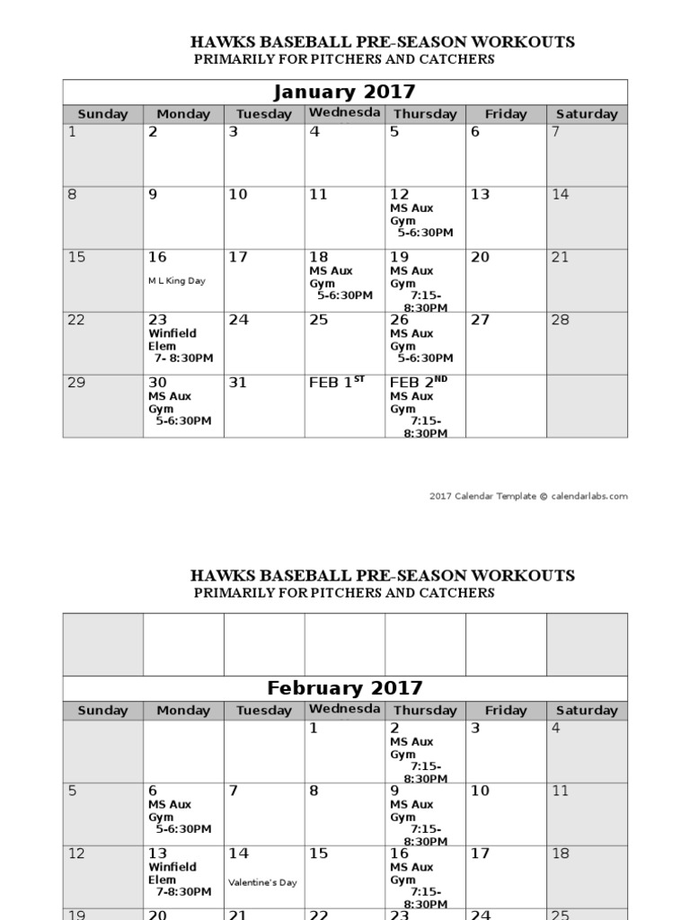 Preseasoncalender | PDF | Pitcher | Public Holiday