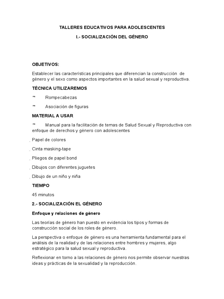 Talleres Educativos para Adolescentes | PDF | Hombre | Feminidad