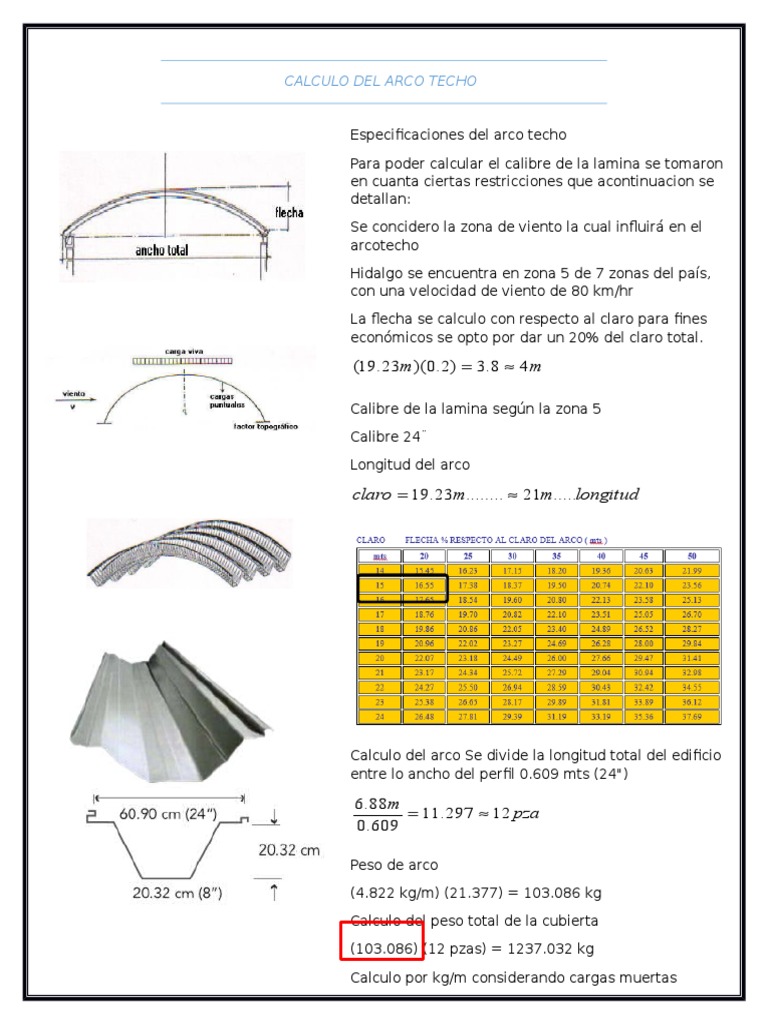 Cálculo y Especificaciones de Arcotecho | PDF