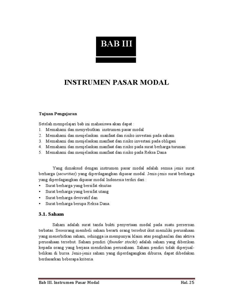 Manajemen Investasi Instrumen Pasar Modal
