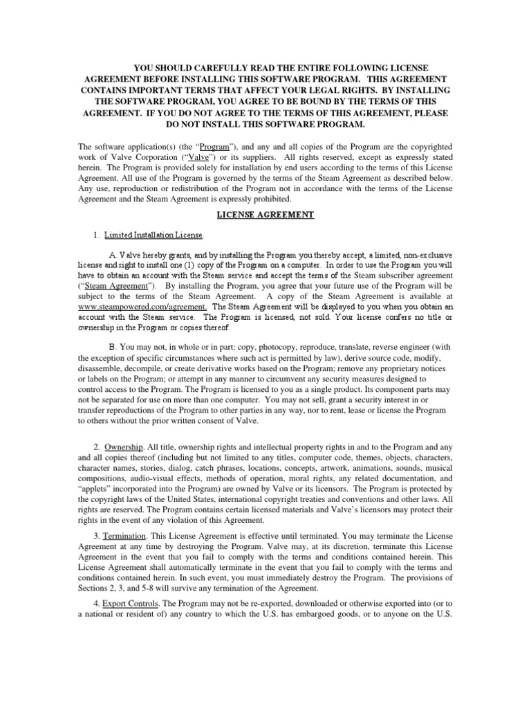 Steam Install Agreement PDF