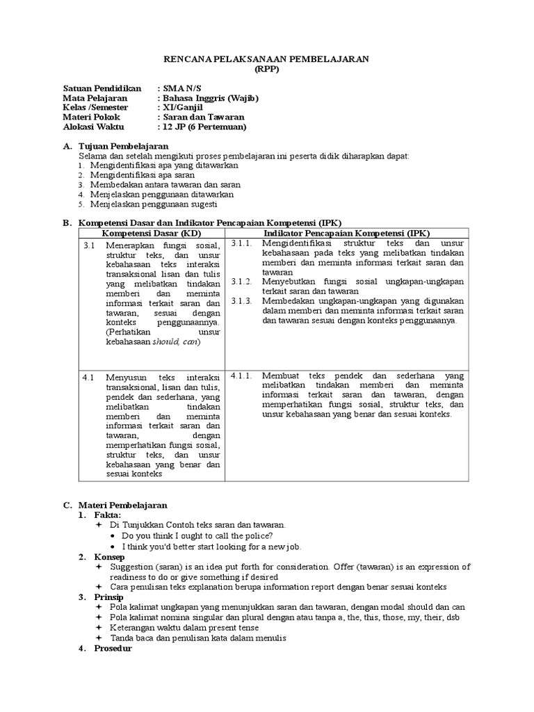Rpp 1 Saran Dan Tawaran Doc