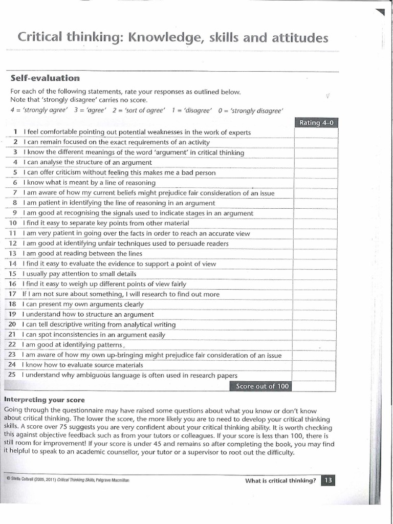 self evaluation critical thinking examples