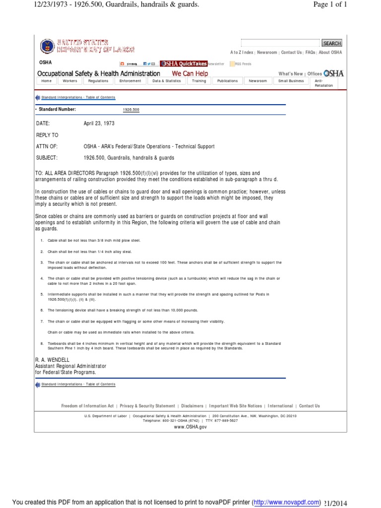 OSHA Cable Handrail Guidelines Business