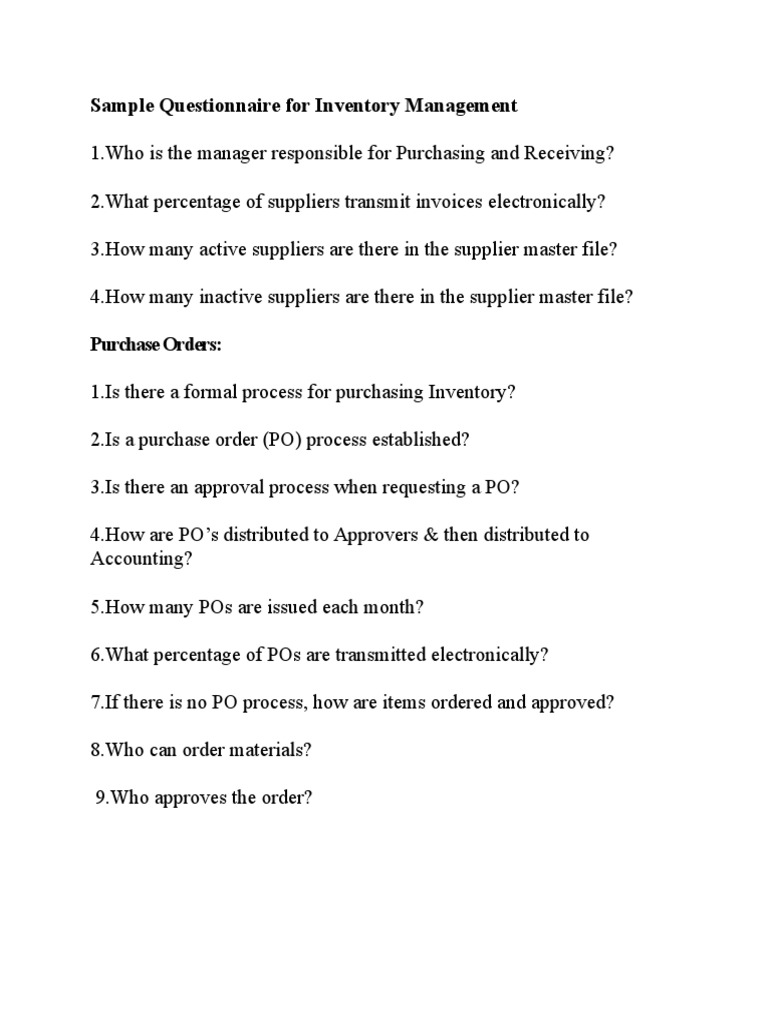 Questionnaire For Inventory Management | PDF