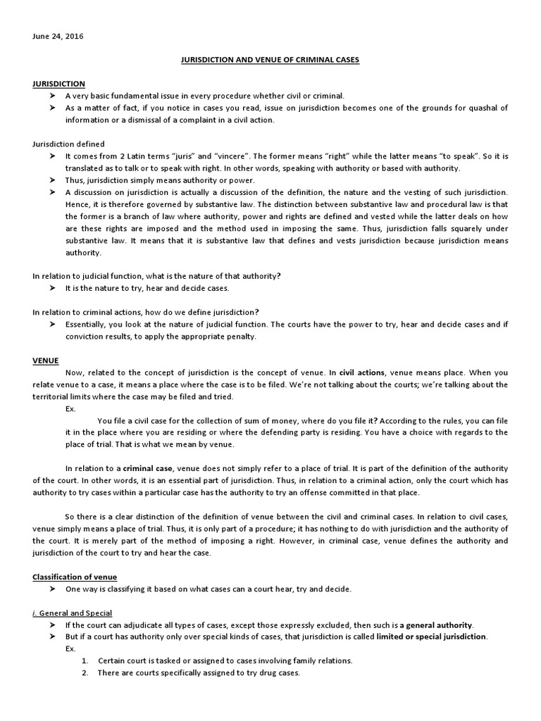 Jurisdiction and Venue of Criminal Cases Transcript Jurisdiction