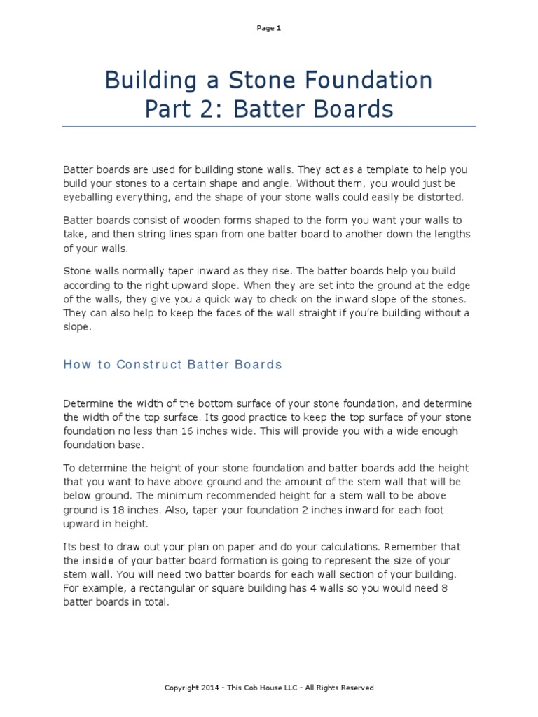 Building A Stone Foundation Part 2 Batter Boards PDF Nature