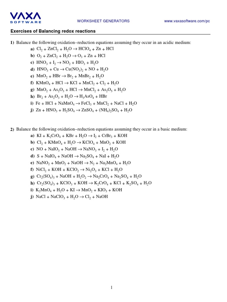 Worksheets Balancing Redox Reactions Worksheet balancing redox equations worksheet photos toribeedesign reactions by ion electron method